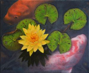 The Oil Painting  Koi Fish And The Water Lily By Alex Vishnevsky 